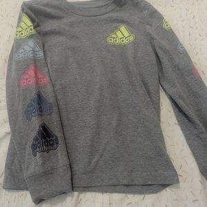 Adidas Kids Gray Long Sleeve Tee with Colorful Logos